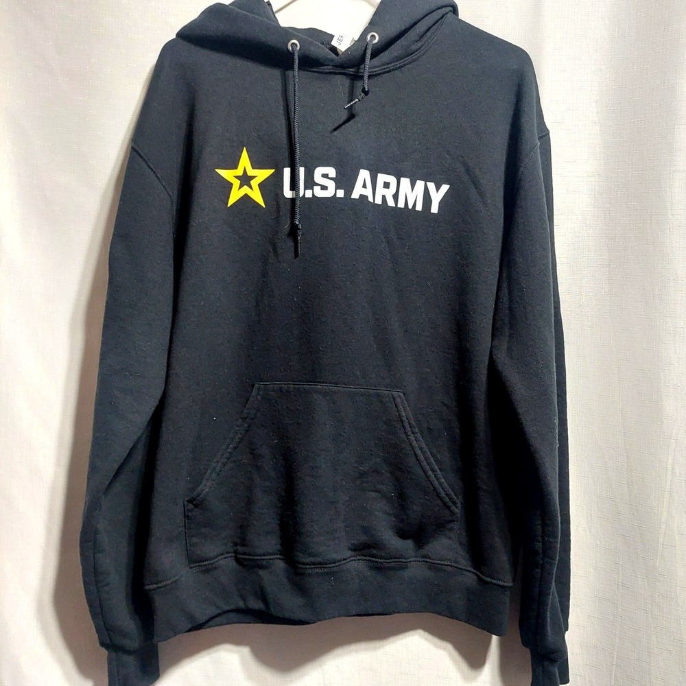 Jerzees‎ Womens Army Design Hoodie Medium Fleece Lined Drawstring Graphic Design